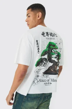 Oversized Boxy Peace Of Mind Back Printed T-Shirt | UK^boohooMAN Clearance