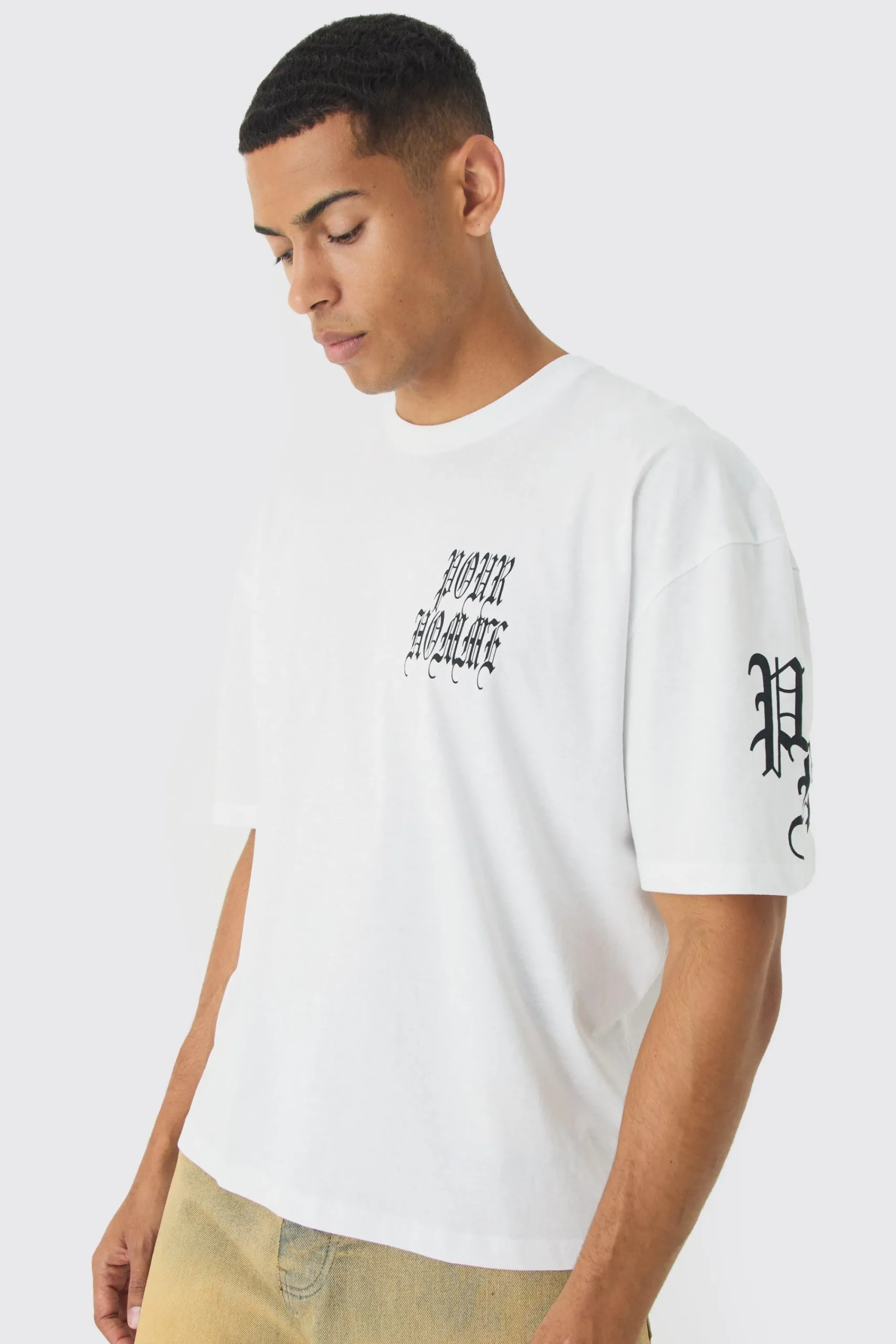Oversized Boxy Pour Homme Gothic T-Shirt | UK^boohooMAN Clearance
