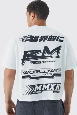 Oversized Boxy Print T-shirt With Rubber Badge | UK^boohooMAN