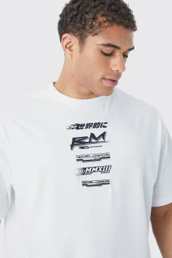 Oversized Boxy Print T-shirt With Rubber Badge | UK^boohooMAN