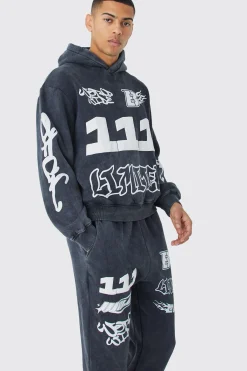 boohooMAN Oversized Boxy Puff Print Wash Hooded Tracksuit | UK| Tracksuits