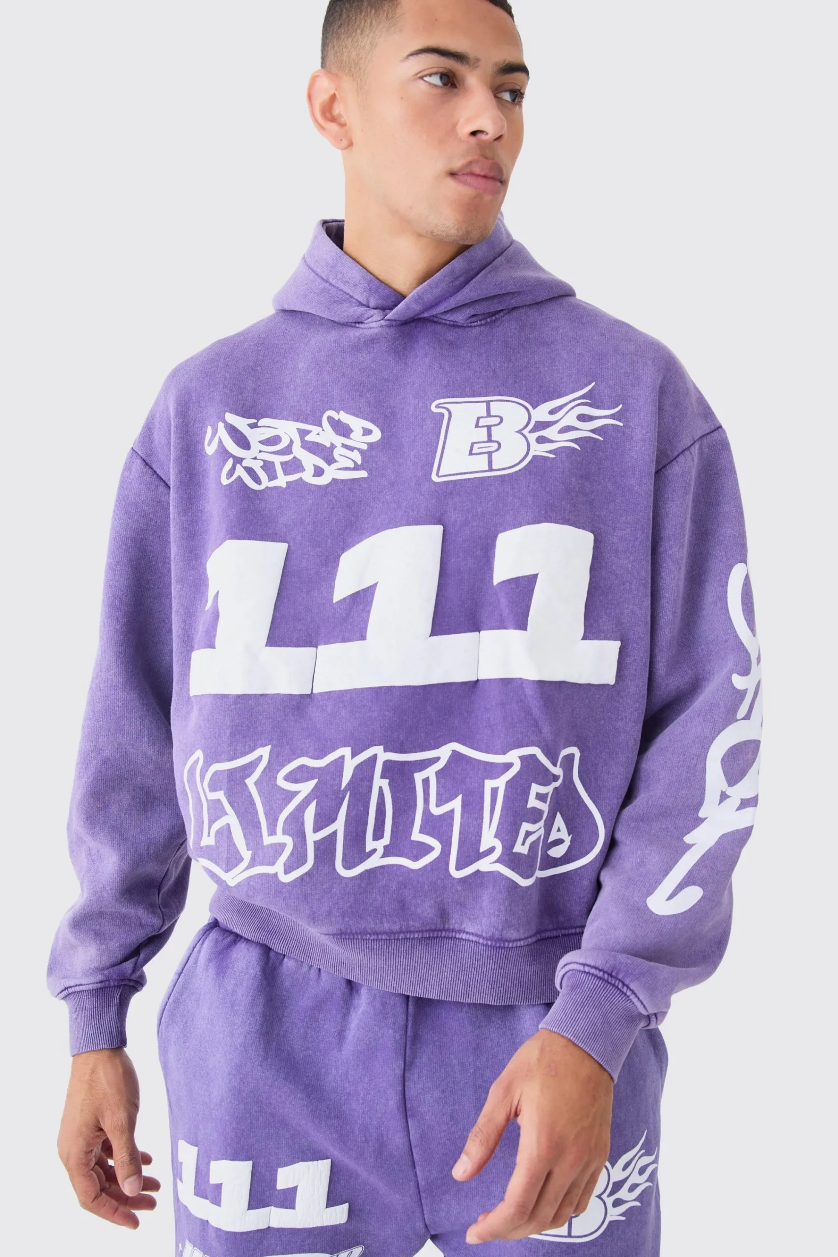boohooMAN Oversized Boxy Puff Print Wash Hooded Tracksuit | UK| Tracksuits