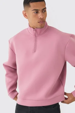 boohooMAN Oversized Boxy Quarter Zip Bonded Scuba Sweatshirt | UK| Hoodies & Sweatshirts