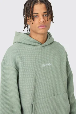 boohooMAN Oversized Boxy Quilted Embroided Hoodie | UK| Hoodies & Sweatshirts