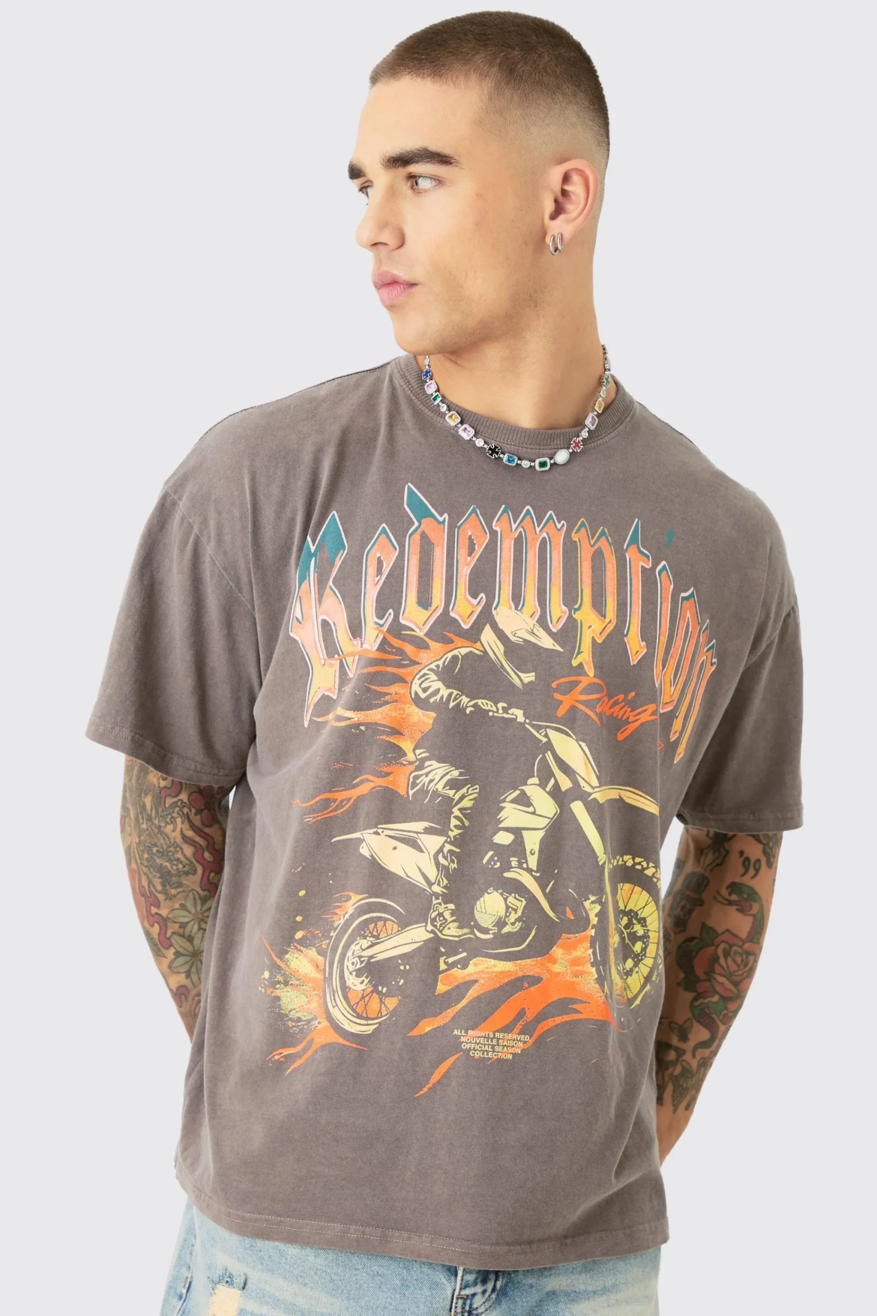 Oversized Boxy Redemption Moto Wash T-shirt | UK^boohooMAN Best