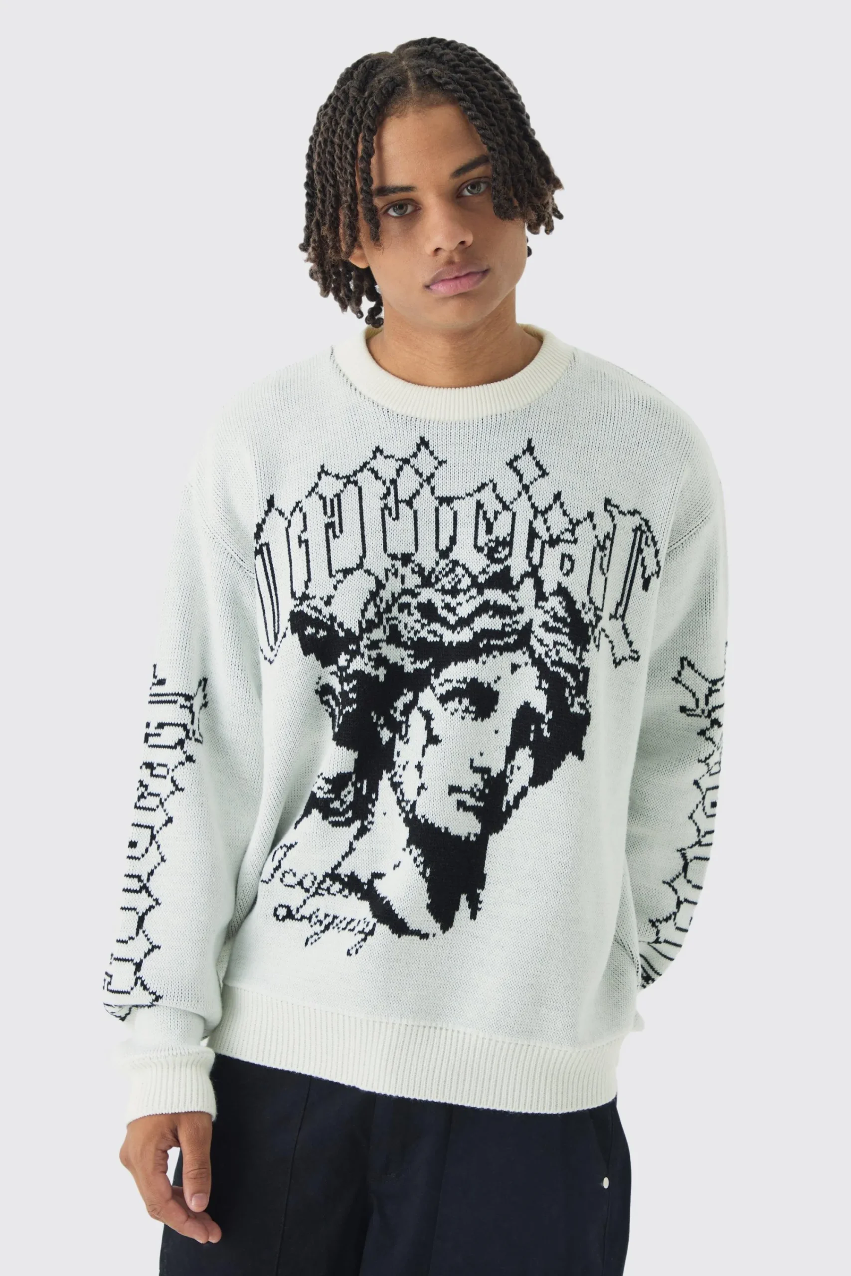 boohooMAN Oversized Boxy Renaissance Jacquard Jumper | UK| Knitwear