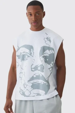 Oversized Boxy Reverse Loopback Face Graphic Print Tank | UK^boohooMAN Sale