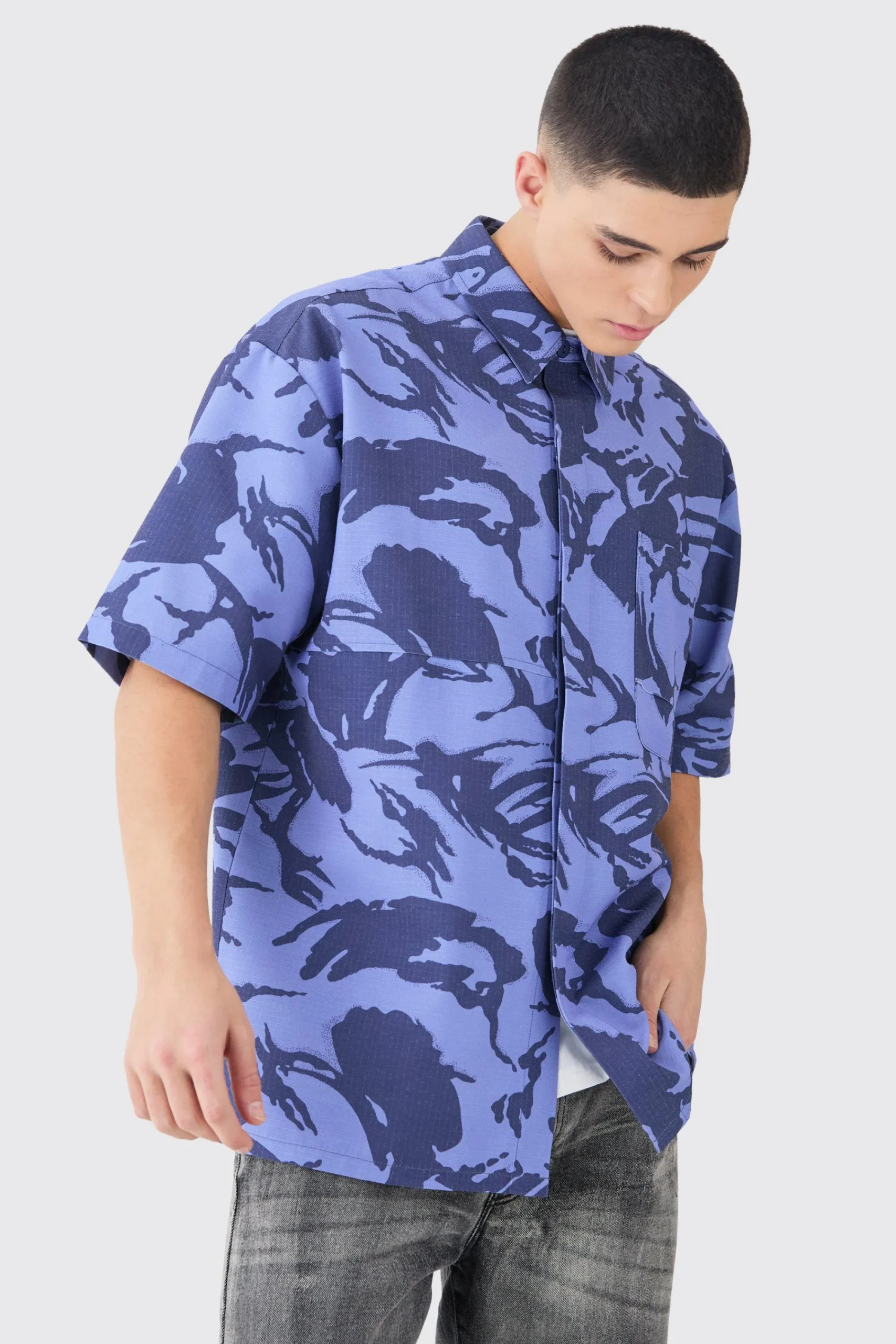 boohooMAN Oversized Boxy Ripstop Camo Shirt | UK| Shirts