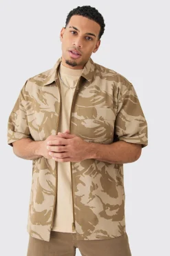 boohooMAN Oversized Boxy Ripstop Zip Through Camo Shirt | UK| Shirts