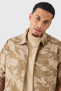 boohooMAN Oversized Boxy Ripstop Zip Through Camo Shirt | UK| Shirts
