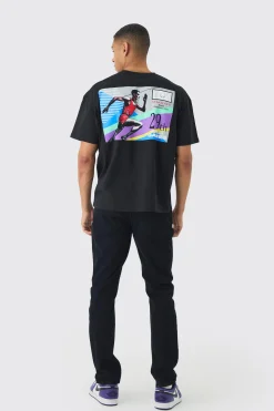 Oversized Boxy Running Stamp Print T-Shirt | UK^boohooMAN Outlet