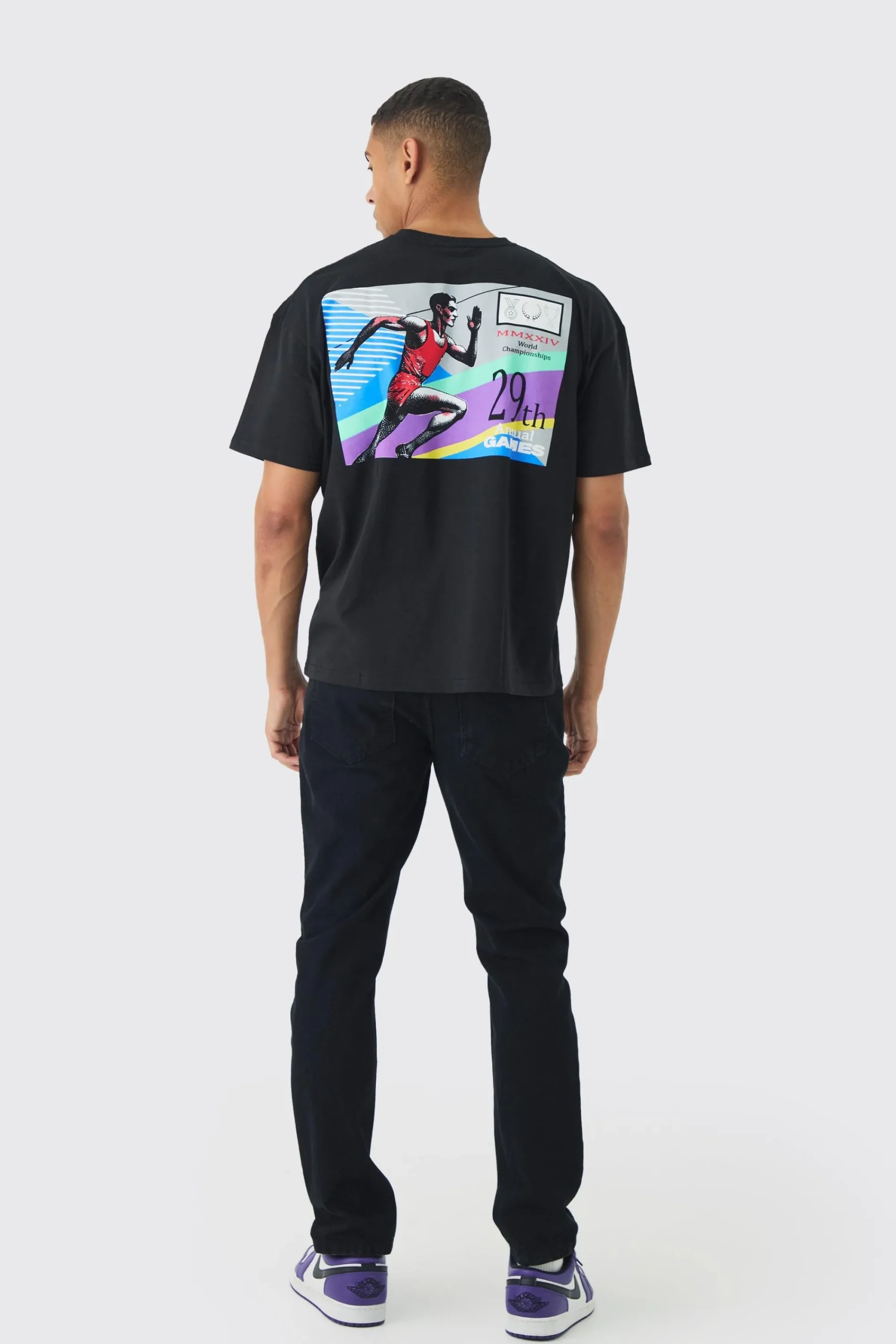 Oversized Boxy Running Stamp Print T-Shirt | UK^boohooMAN Outlet