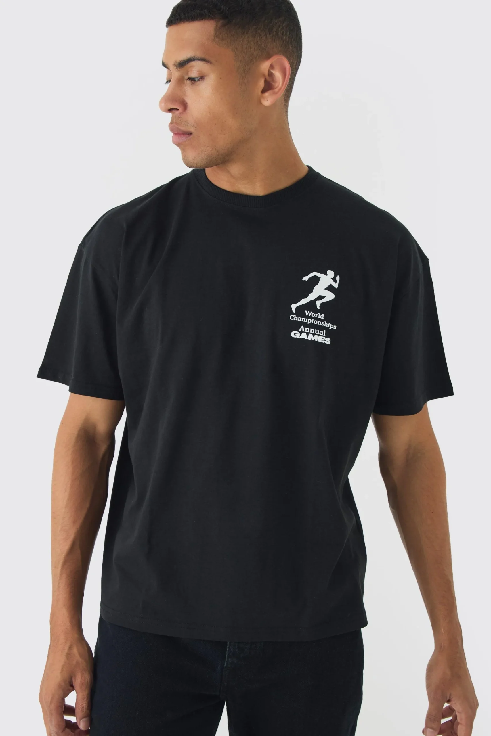 Oversized Boxy Running Stamp Print T-Shirt | UK^boohooMAN Outlet