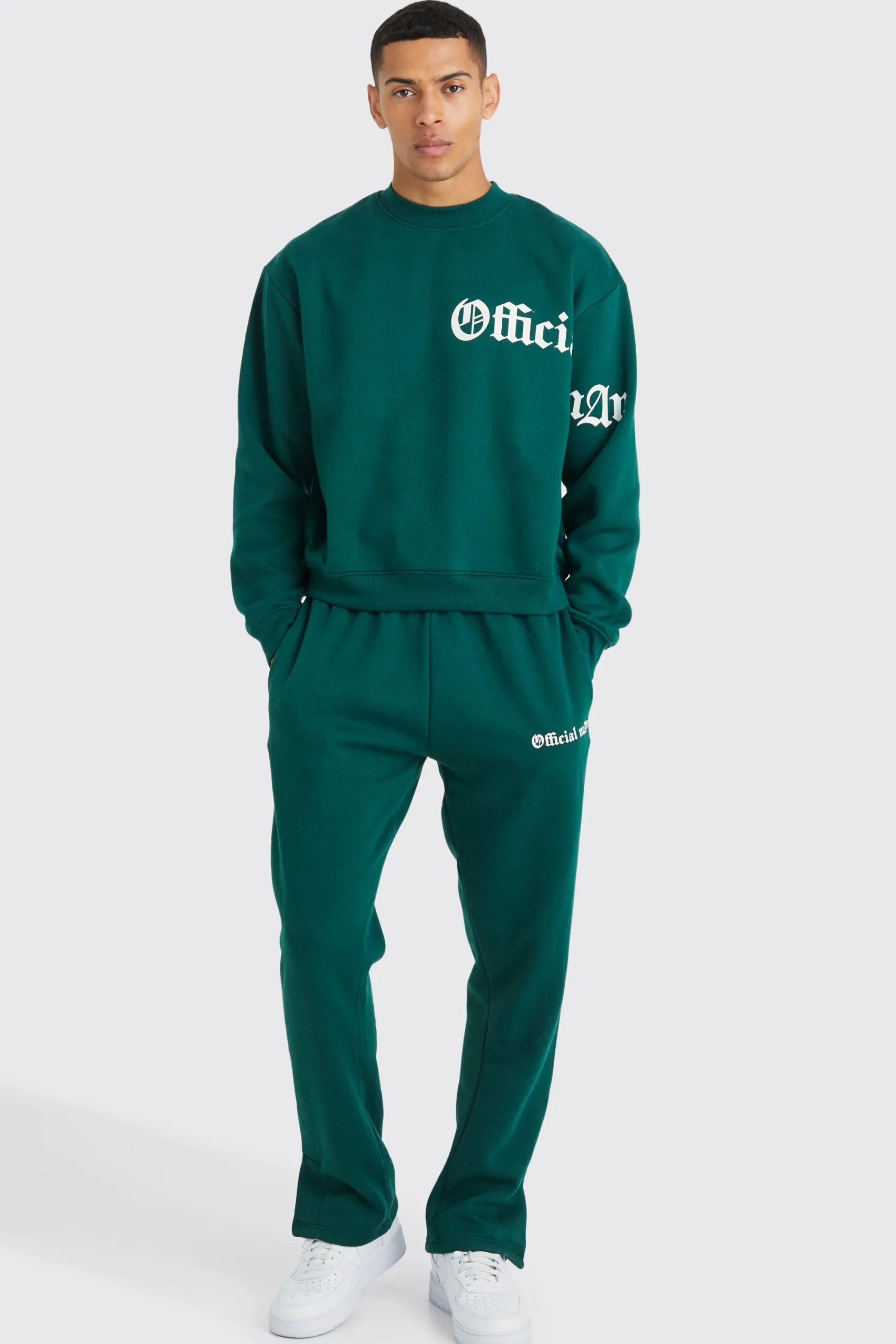 boohooMAN Oversized Boxy Slogan Sweatshirt Tracksuit | UK| Tracksuits