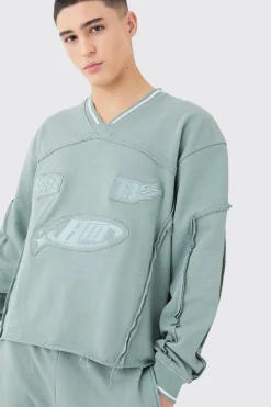 boohooMAN Oversized Boxy Sports Rib Sweatshirt Tracksuit | UK| Tracksuits