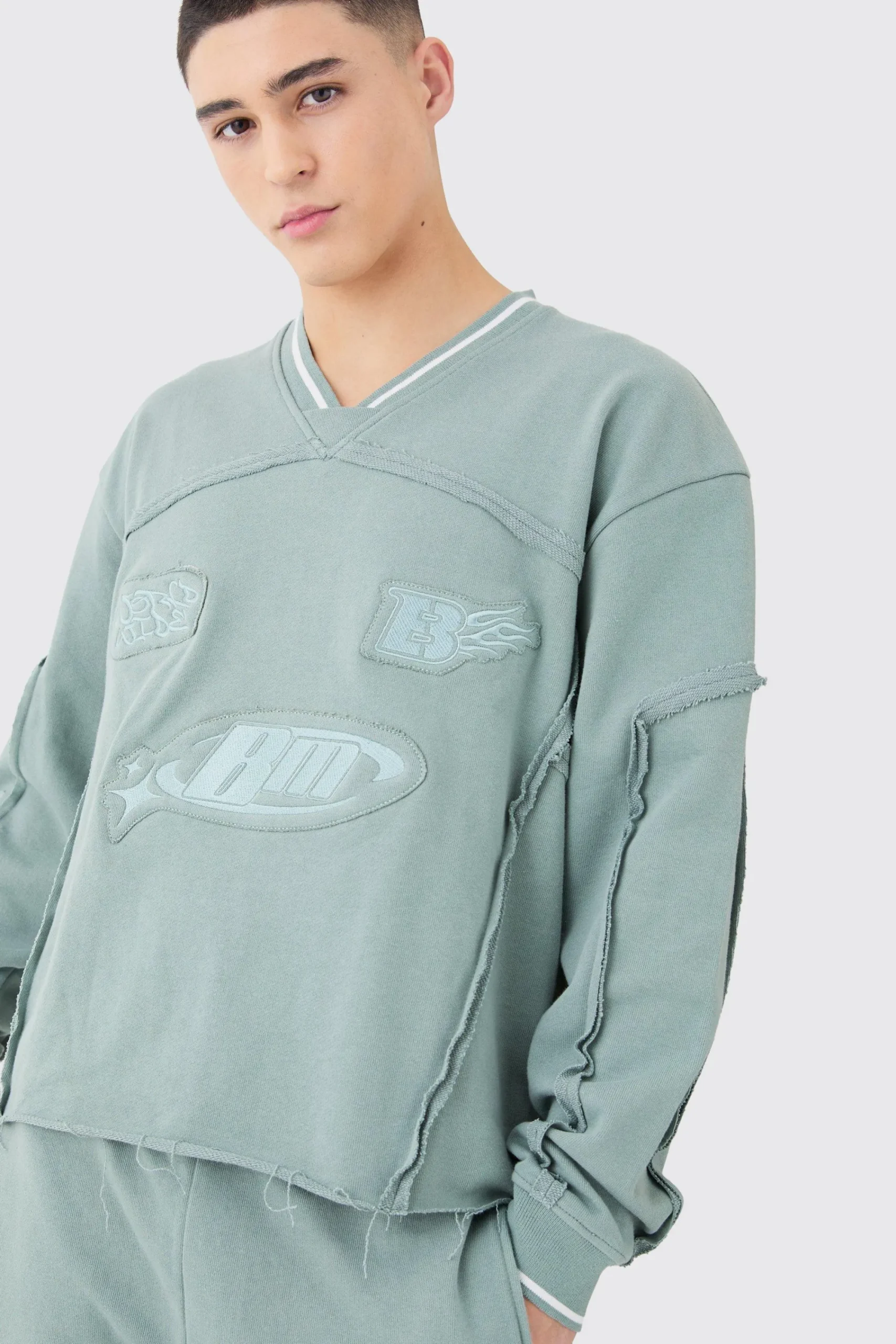 boohooMAN Oversized Boxy Sports Rib Sweatshirt Tracksuit | UK| Tracksuits