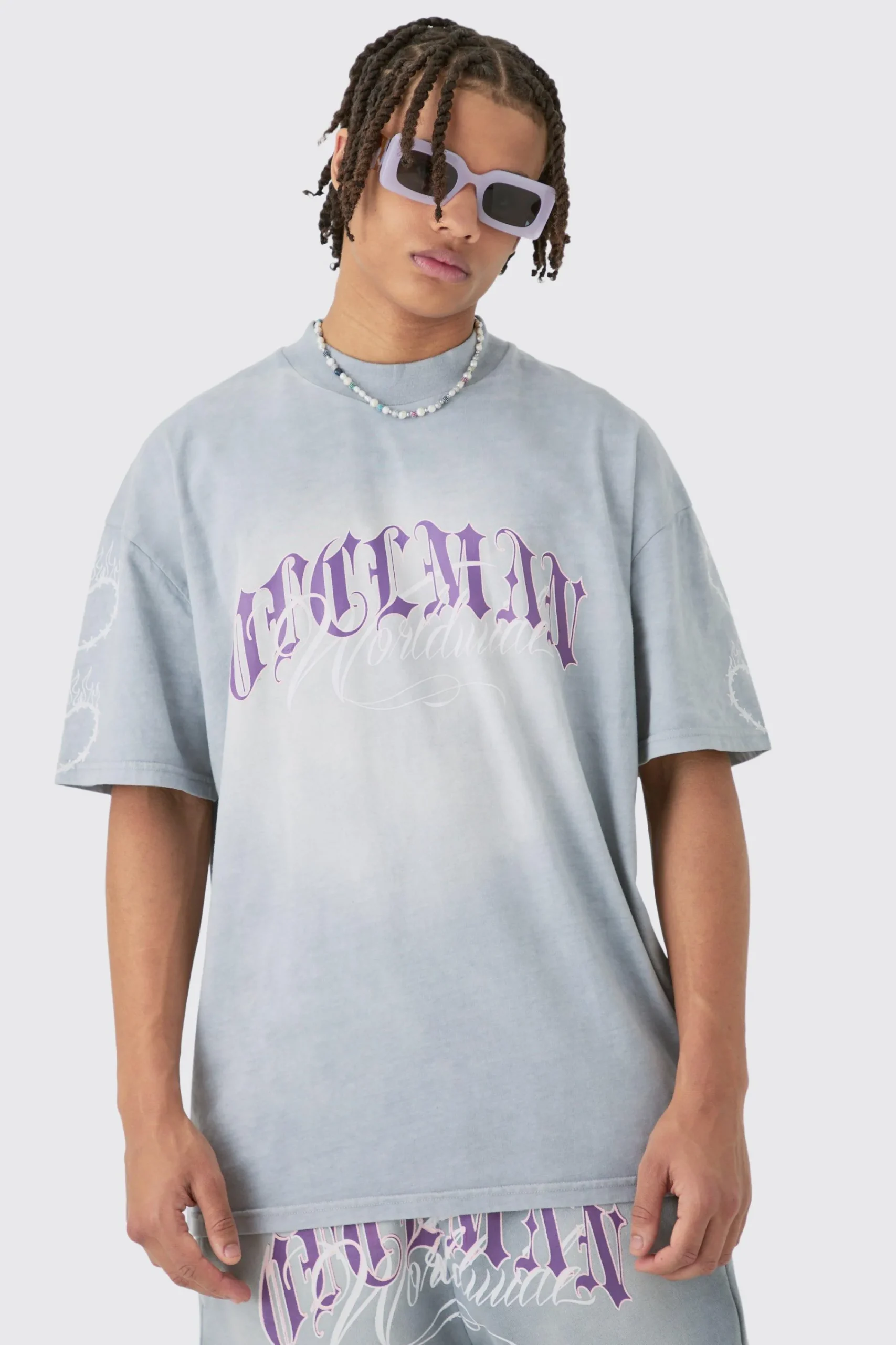 boohooMAN Oversized Boxy Spray Wash Multi Heart T-shirt & Short Set | UK| Sets & Co-Ords|Tracksuits