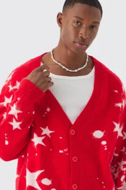 boohooMAN Oversized Boxy Star Brushed Knitted Cardigan | UK| Knitwear