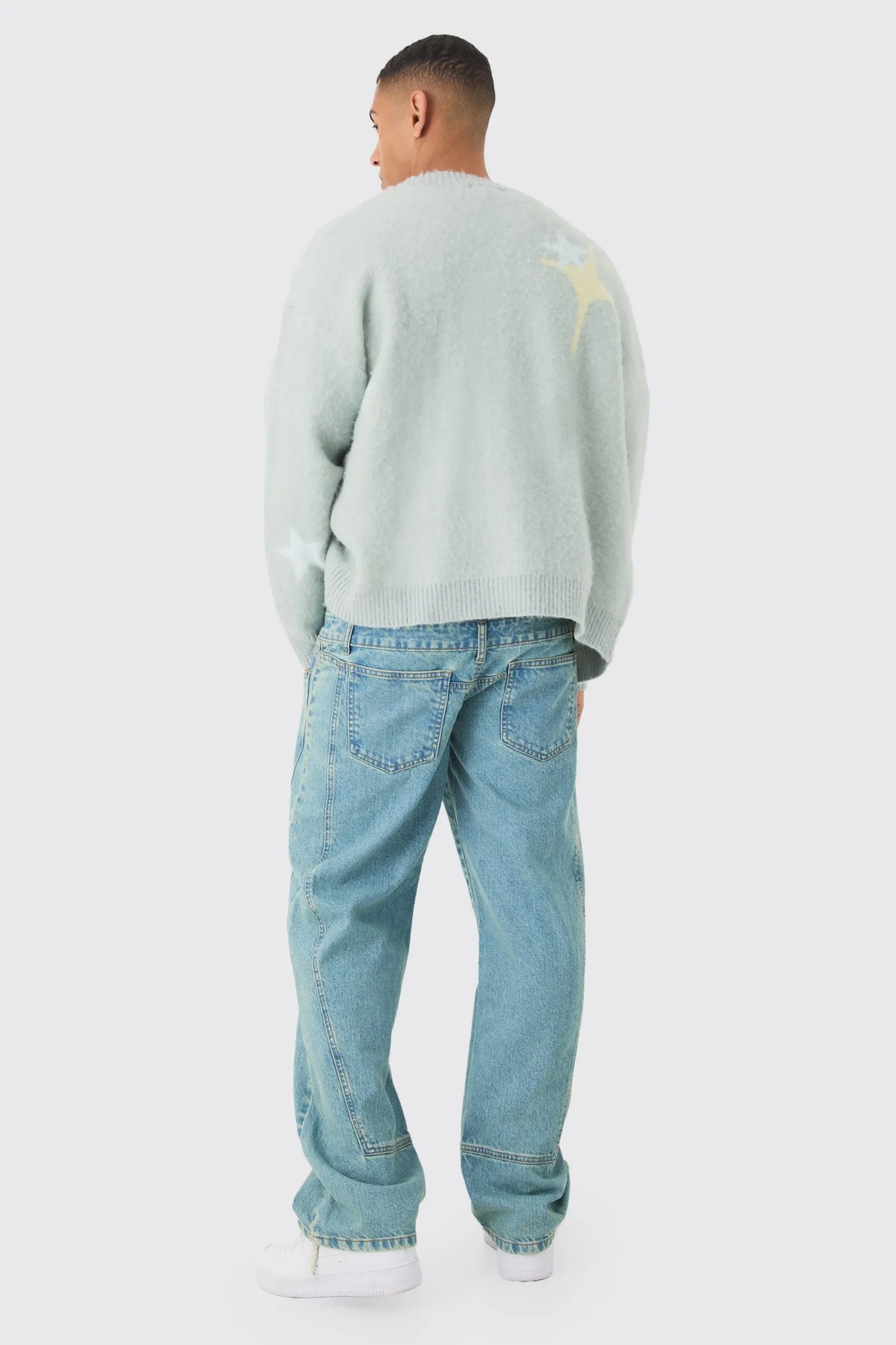 boohooMAN Oversized Boxy Star Brushed Knitted Cardigan | UK| Knitwear