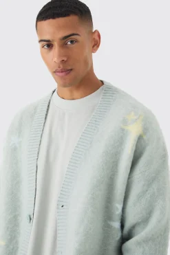 boohooMAN Oversized Boxy Star Brushed Knitted Cardigan | UK| Knitwear