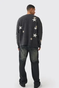 boohooMAN Oversized Boxy Star Brushed Knitted Cardigan | UK| Knitwear