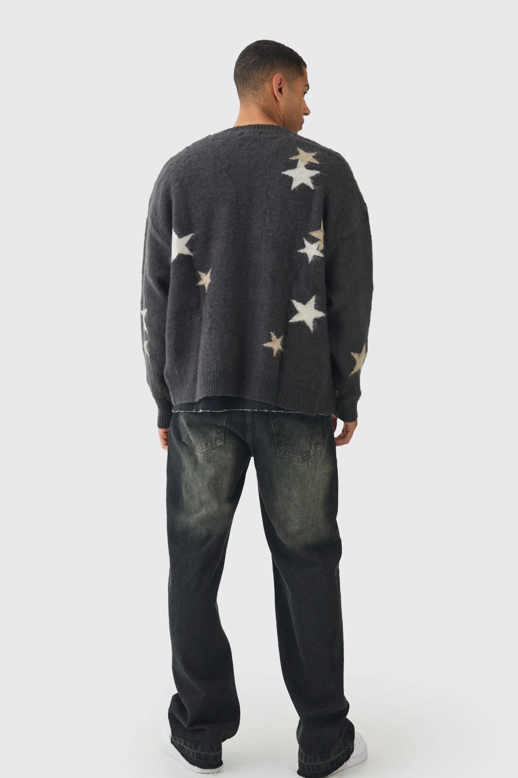 boohooMAN Oversized Boxy Star Brushed Knitted Cardigan | UK| Knitwear