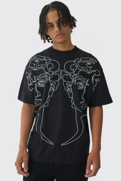 Oversized Boxy Statue Line Drawing Overseams Graphic T-Shirt | UK^boohooMAN