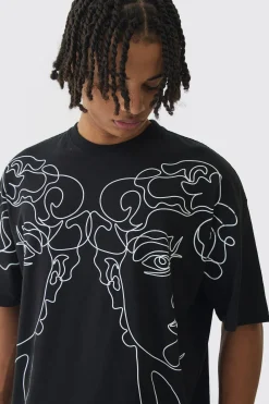 Oversized Boxy Statue Line Drawing Overseams Graphic T-Shirt | UK^boohooMAN