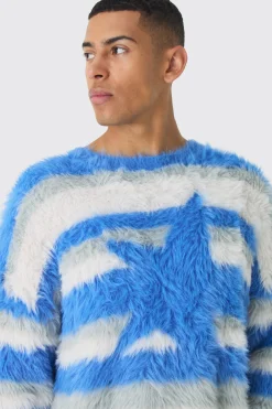 boohooMAN Oversized Boxy Super Fluffy Stripe Jumper | UK| Knitwear
