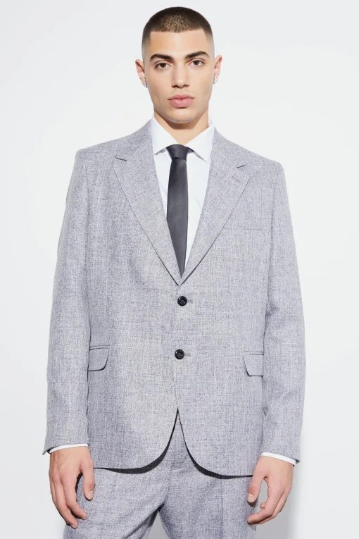 boohooMAN Oversized Boxy Textured Marl Blazer | UK| Suits & Tailoring