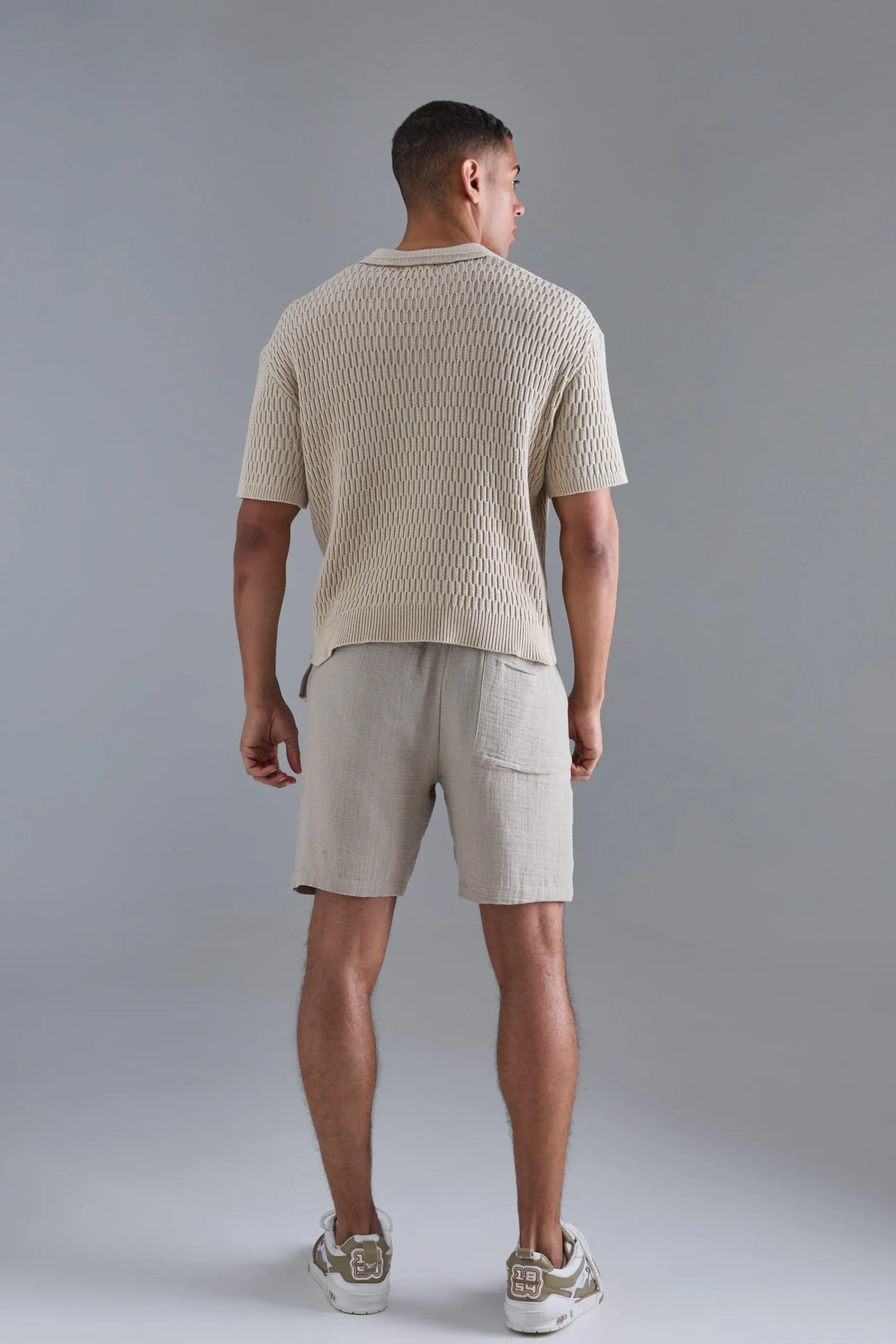 boohooMAN Oversized Boxy Textured Open Stitch Polo | UK| Knitwear