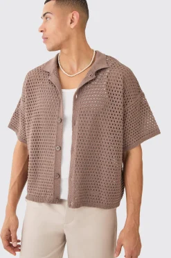 boohooMAN Oversized Boxy Textured Open Stitch Knit Shirt In | UK| Shirts|Knitwear