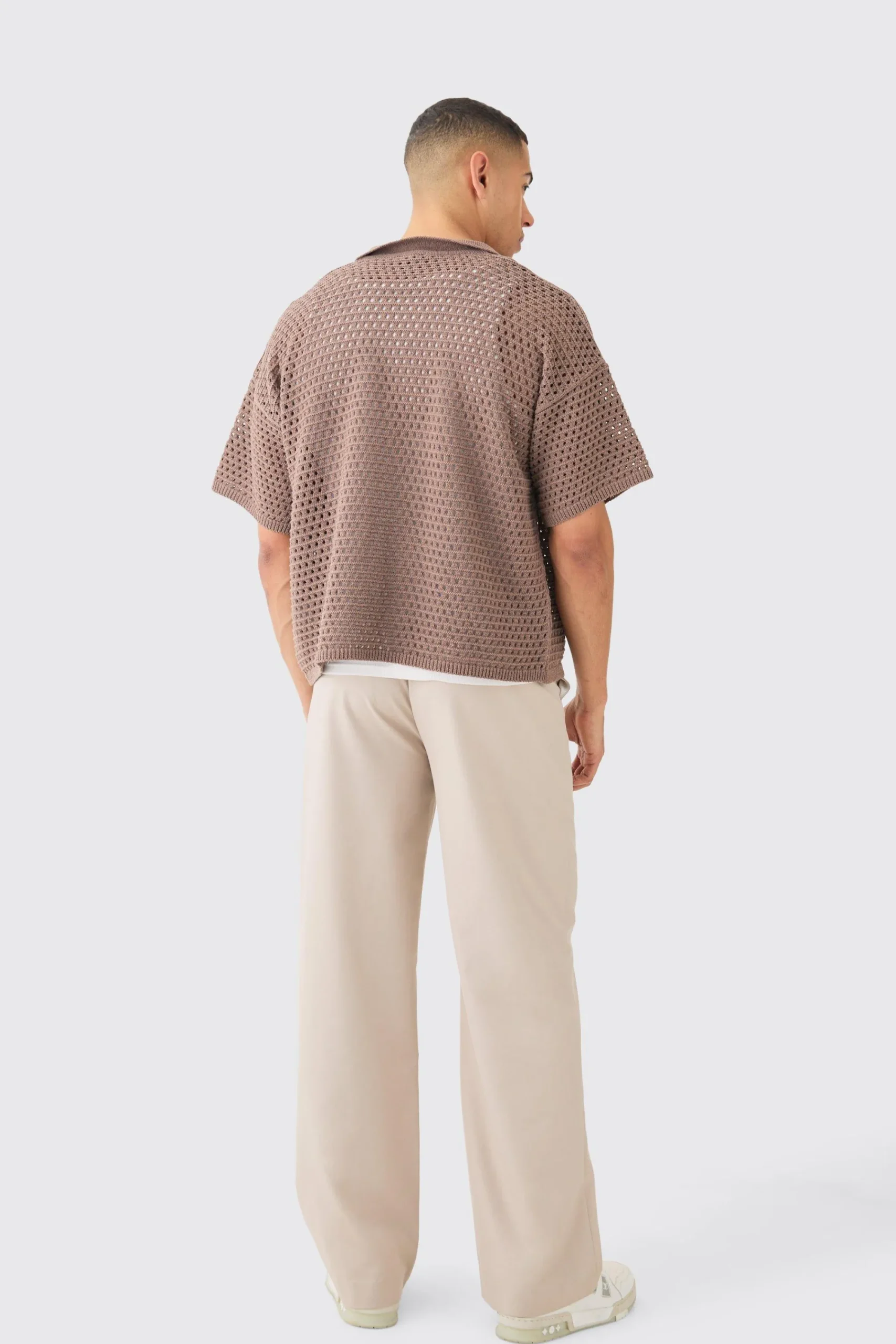 boohooMAN Oversized Boxy Textured Open Stitch Knit Shirt In | UK| Shirts|Knitwear