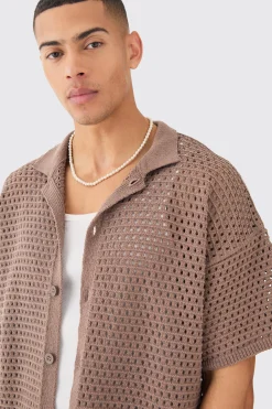 boohooMAN Oversized Boxy Textured Open Stitch Knit Shirt In | UK| Shirts|Knitwear