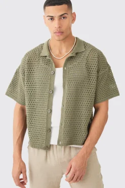 boohooMAN Oversized Boxy Textured Open Stitch Knit Shirt In | UK| Shirts|Knitwear