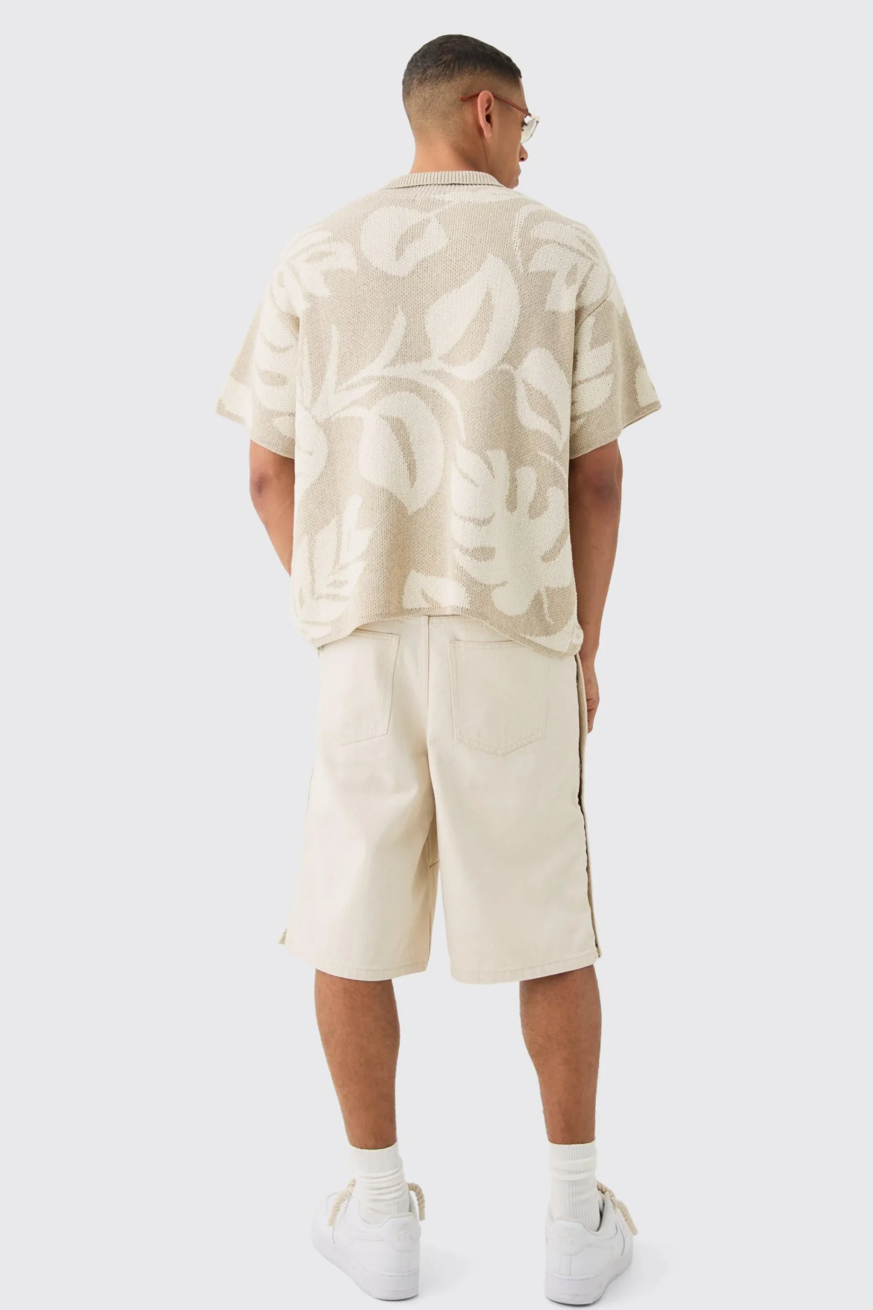 boohooMAN Oversized Boxy Tonal Jacquard Floral Knit Polo | UK| Knitwear