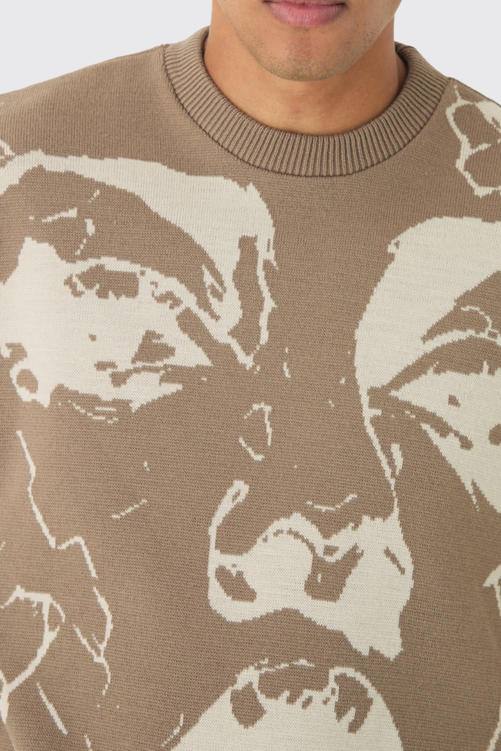 boohooMAN Oversized Boxy Tonal Line Face Knitted Jumper | UK| Knitwear