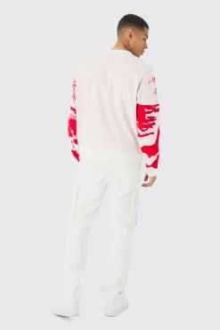 boohooMAN Oversized Boxy Tonal Scenic Drawing Knitted Jumper | UK| Knitwear