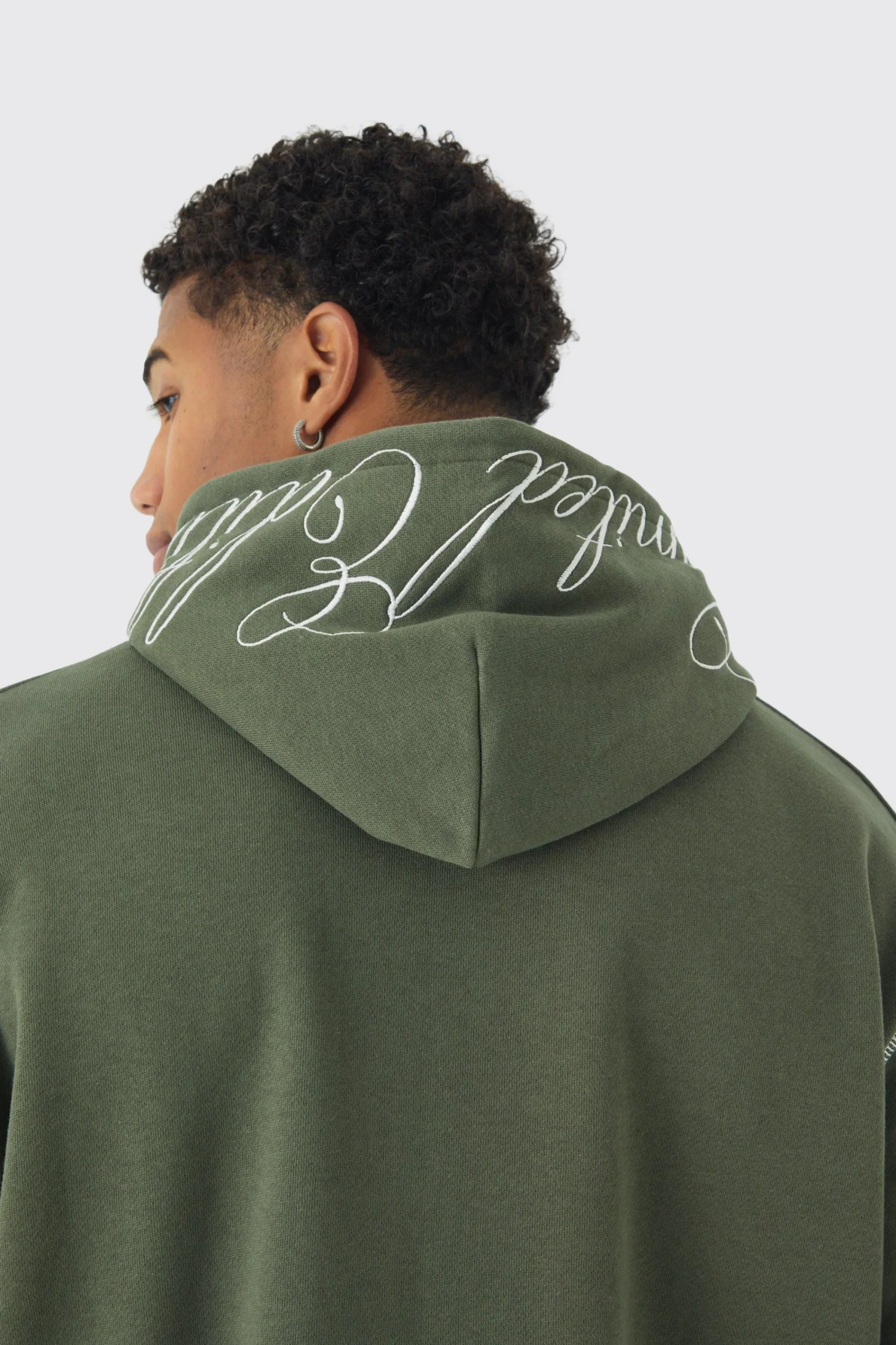 boohooMAN Oversized Boxy Twill Applique Contrast Stitch Hoodie | UK| Hoodies & Sweatshirts