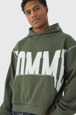 boohooMAN Oversized Boxy Twill Applique Contrast Stitch Hoodie | UK| Hoodies & Sweatshirts