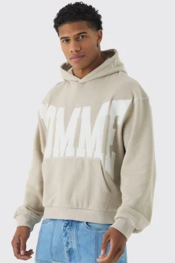 boohooMAN Oversized Boxy Twill Applique Contrast Stitch Hoodie | UK| Hoodies & Sweatshirts