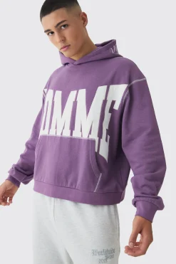 boohooMAN Oversized Boxy Twill Applique Contrast Stitch Hoodie | UK| Hoodies & Sweatshirts