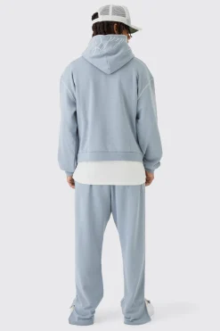 boohooMAN Oversized Boxy Twill Applique Contrast Stitch Hooded Tracksuit | UK| Tracksuits