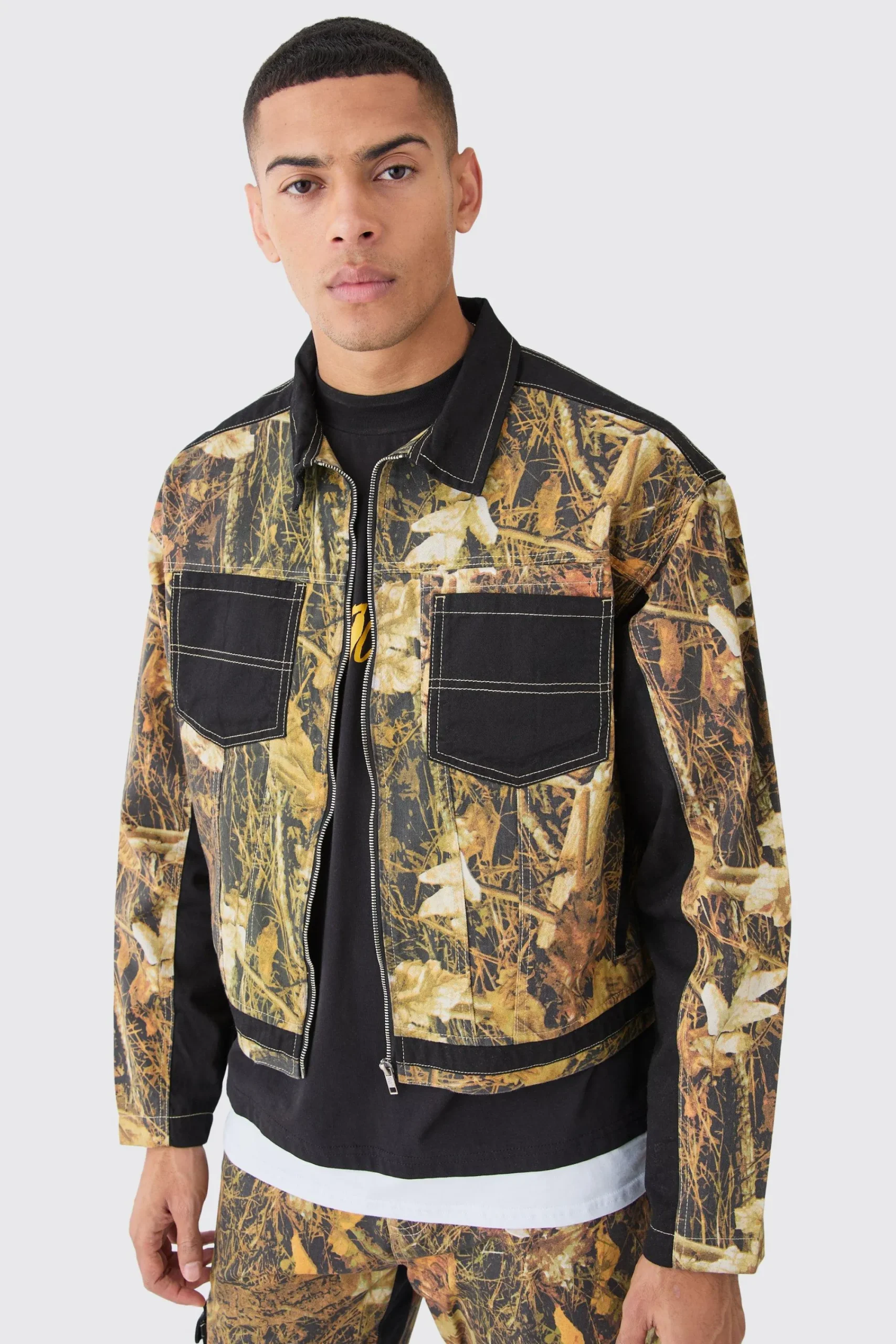 boohooMAN Oversized Boxy Twill Camo Harrington Set | UK| Sets & Co-Ords