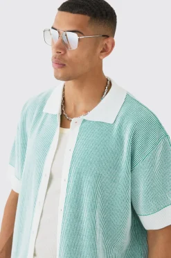 boohooMAN Oversized Boxy Two Tone Rib Knit Shirt | UK| Shirts