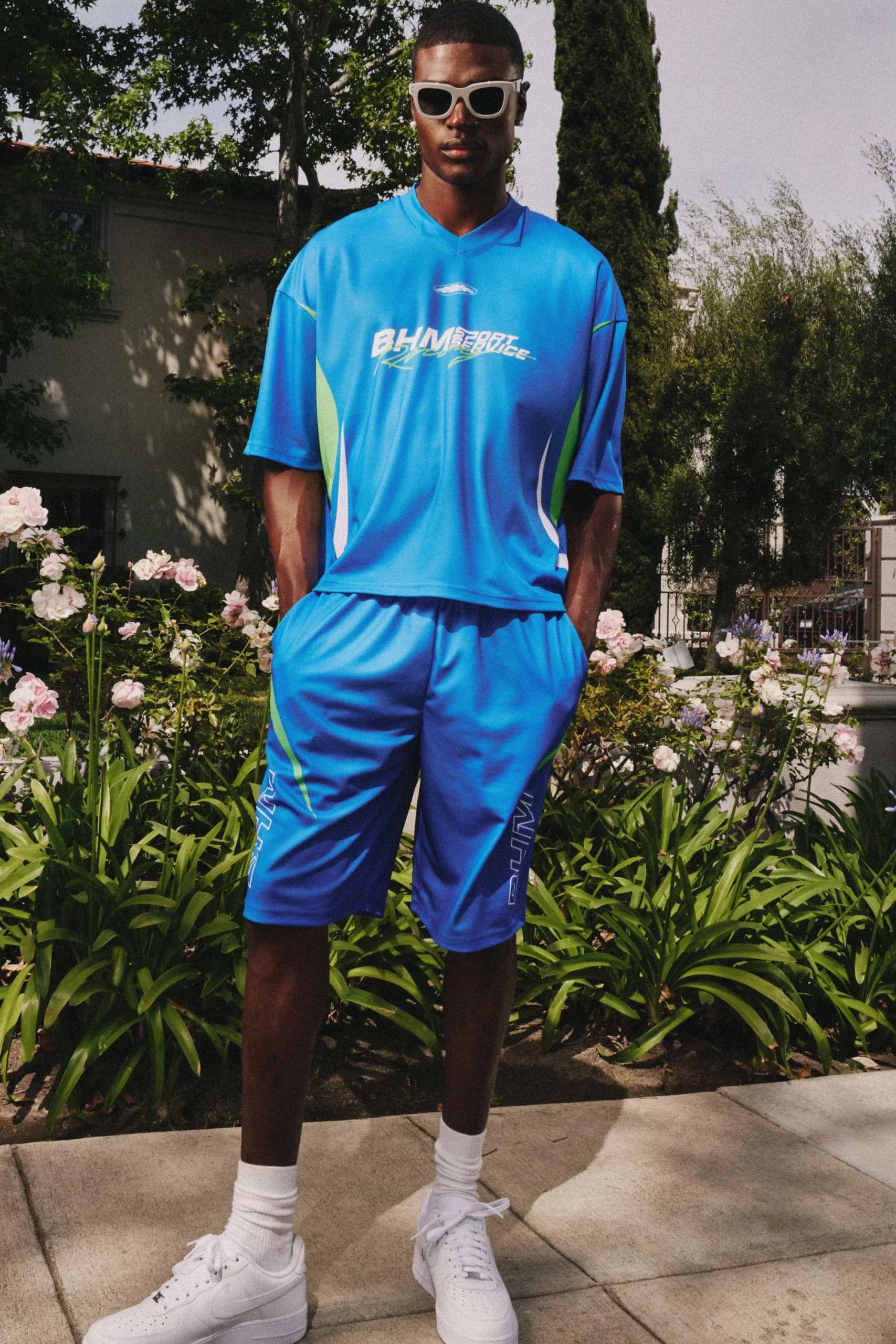 boohooMAN Oversized Boxy V Neck Mesh Moto Printed T-shirt & Short Set | UK| Sets & Co-Ords|Tracksuits