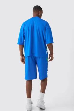 boohooMAN Oversized Boxy V Neck Mesh Moto Printed T-shirt & Short Set | UK| Sets & Co-Ords|Tracksuits