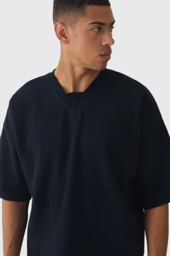 Oversized Boxy V Neck Reverse Loopback T-shirt | UK^boohooMAN Outlet