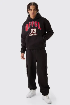 boohooMAN Oversized Boxy Varsity Applique Cargo & Hoodie Tracksuit | UK| Tracksuits|Hoodies & Sweatshirts