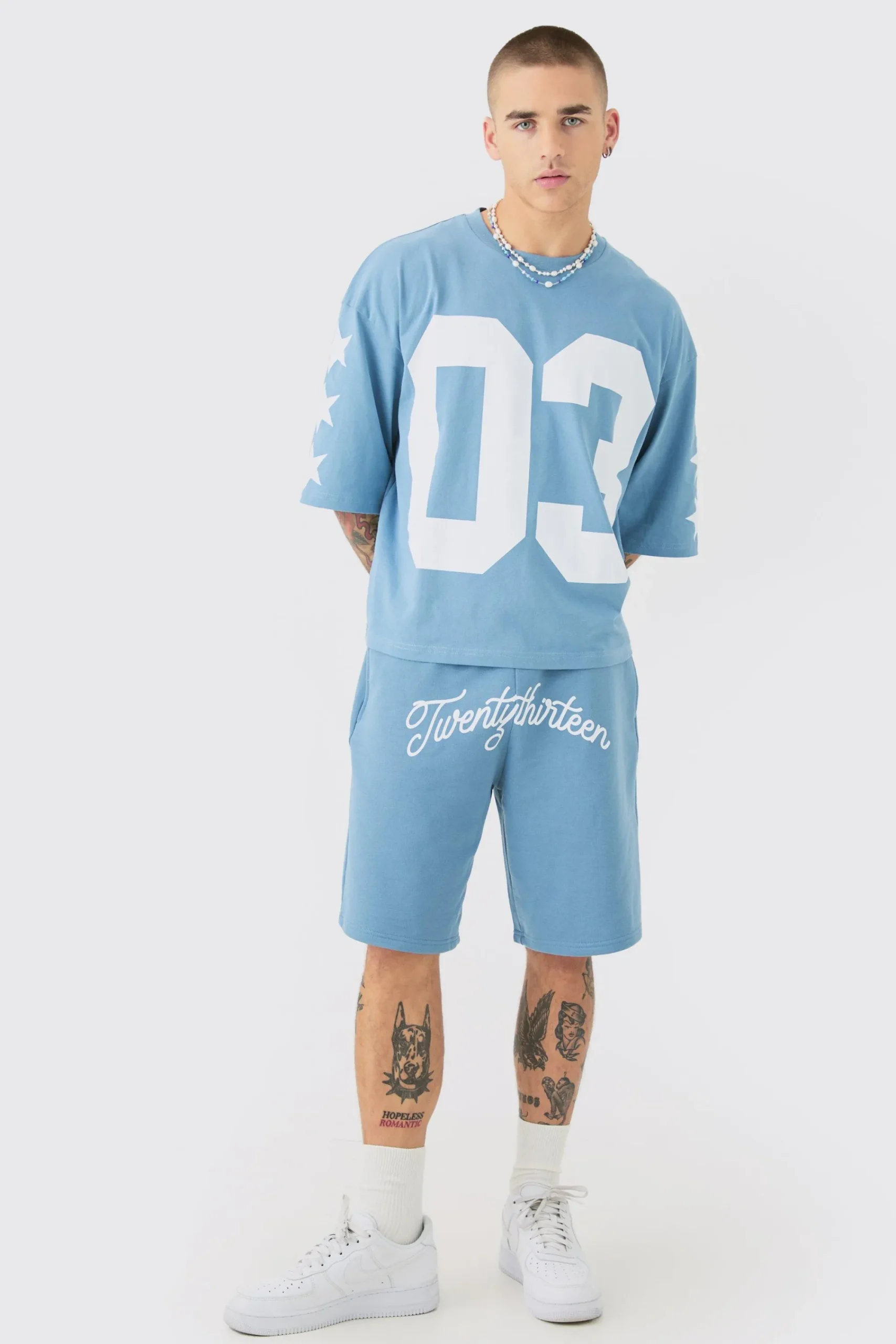 boohooMAN Oversized Boxy Varsity Half Sleeve T-shirt & Short Set | UK| Sets & Co-Ords|Tracksuits